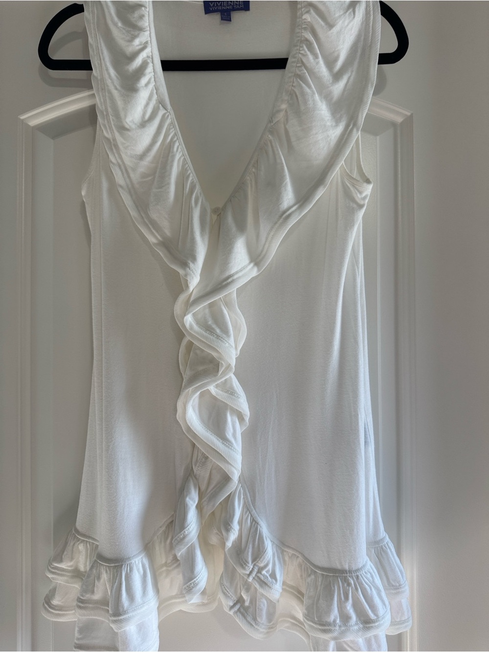 Vivienne Tam White Ruffle Button-Front Sleeveless Blouse